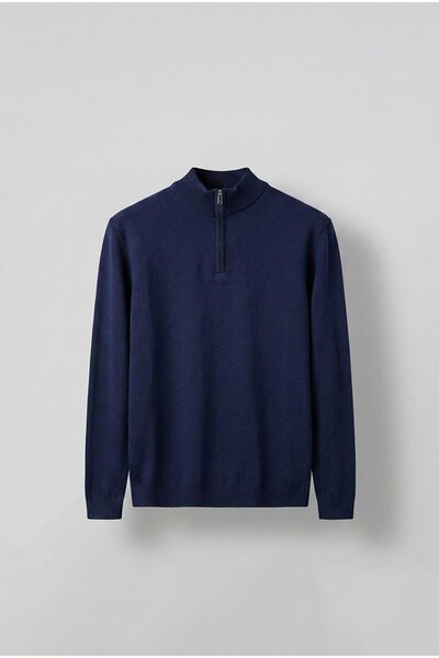 ablukaonline Ανδρικό πουλόβερ Polo με μισό φερμουάρ Navy Blue