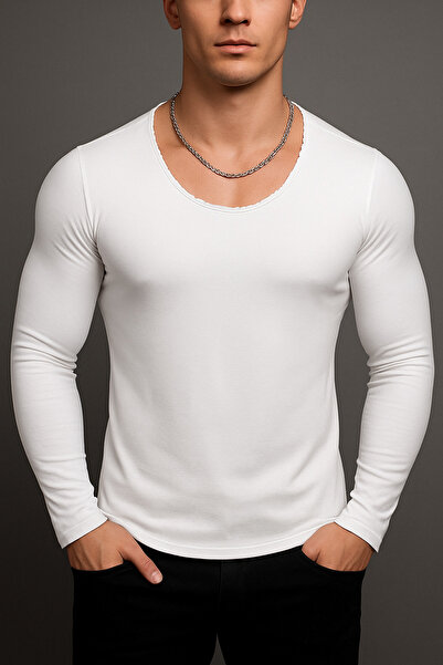 BYBÜLENT Tricou cu mânecă lungă pentru bărbați, cu guler oval croială și gule...