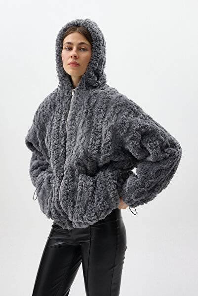 Rays Jachetă cardigan pentru femei cu glugă Plush cu buzunar cu fermoar antra...