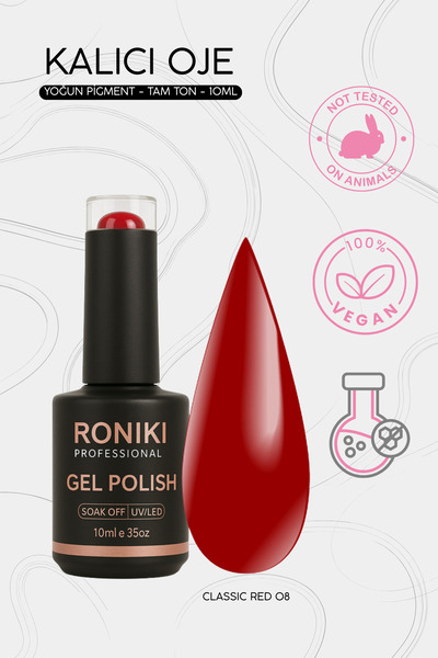 RONIKI Professional UV LED Kalıcı Jel Oje Classic Red 08 - 10 ml – Yoğun Pigm...