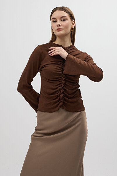 Rays 8178A Μπλούζα με κορδόνια μπροστά καφέ