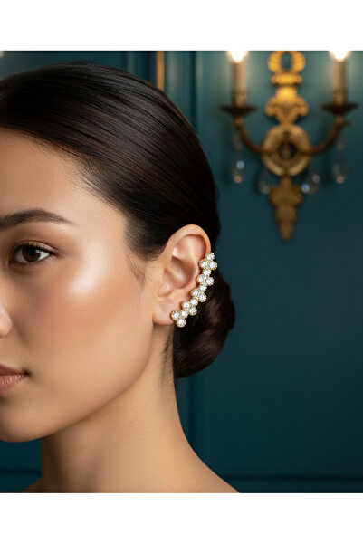 Silay gold renkli tüm kulak taşlı kıkırdak küpe Sol kulak için  (kararma yapmaz)