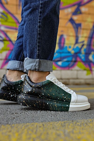 Zerenyus Pantofi pentru bărbați cu imprimeu special Pittura Negru Alb Verde