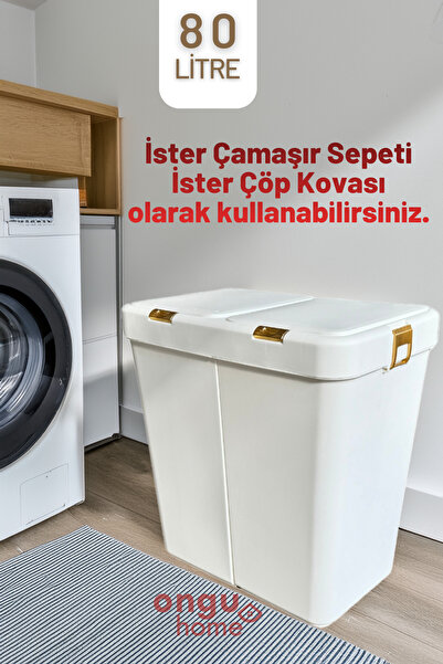 ongu home Gold Ikili Dokunmatik Çamaşır Sepeti Çöp Kovası Temizlik Kovası Kirli Sepeti