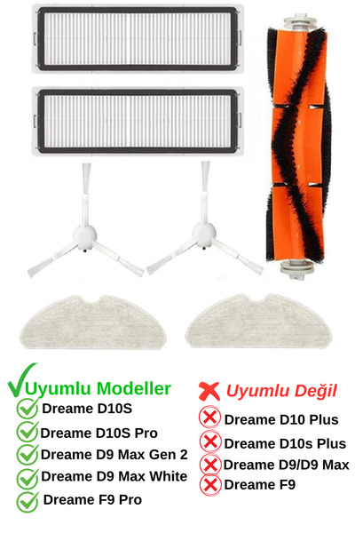 RotRever قطع غيار دريم بوت D10S وD10S Pro تشمل فلتر هيبا، فرشاة، ممسحة، مجموعة ملحقات بديلة - 7 قطع