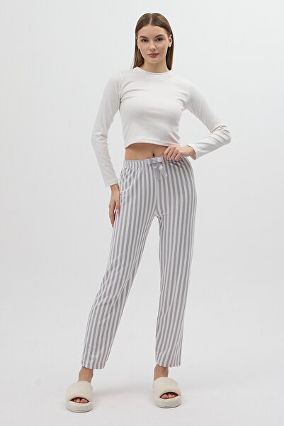 Rays Γκρι ριγέ γυναικεία πιτζάμα με κορδόνι στη μέση 4527