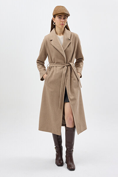 Rays 7242A Waist-Tied Long Lined Coat Beige