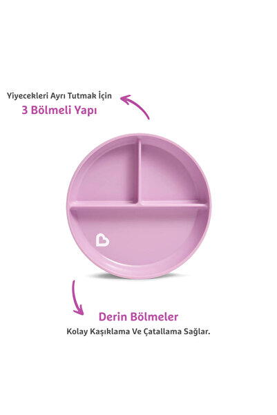 Munchkin Sabit Vakumlu Beslenme Tabağı | 6 Ay+, 3 Bölmeli, BPA İçermez, Mor – 1 Adet