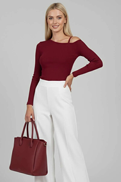 Zerenyus One Shoulder Drawstring Blouse Burgundy