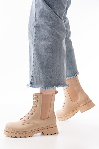 Zerenyus ZRİN-298 Ghete de damă premium, bej, cu șireturi, elastice, casual