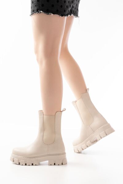 Zerenyus ZRİN-299 Ghete de damă casual, elastice, cu talpă înaltă, bej premium