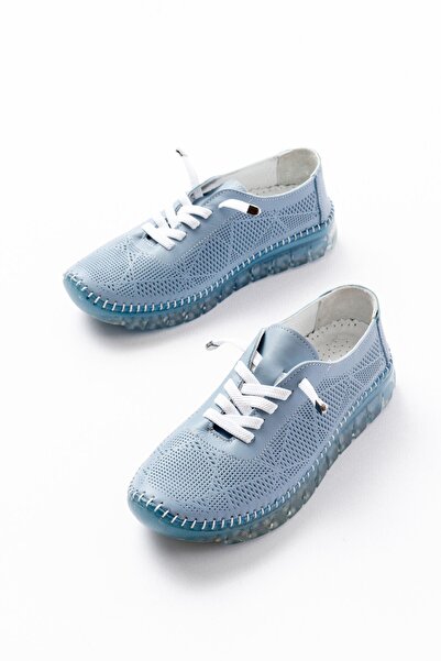 Zerenyus Zri̇n-365 Blue Patterned Genuine Leather Full Orthopedic Comfort Spo...