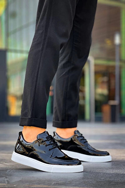 Zerenyus Zrk-Xx5 Black and White Patent Leather Daily Casual Men's Shoes