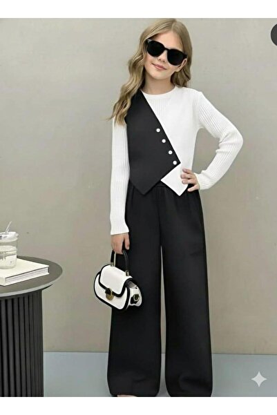 KOKOŞ BEBEK Siyah Beyaz Tasarım Kız Takım | 6/16 Yaş Arası (1 BEDEN BÜYÜK TERCİH EDEBİLİRSİNİZ)