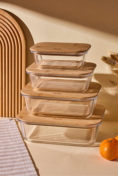 Perotti Locky Bamboo 4-Piece Rectangular Glass Storage Container Set