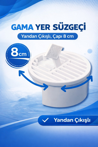 Gama Yandan Çıkışlı Yer Süzgeci Izgarası Koku Önler İç Ölçü 8 cm