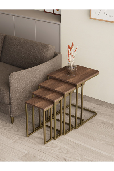 Dekoport Koltuk Altı Sehpası Tekerli Zigon 4 lü Zigon Sehpa Takımı C Sehpa