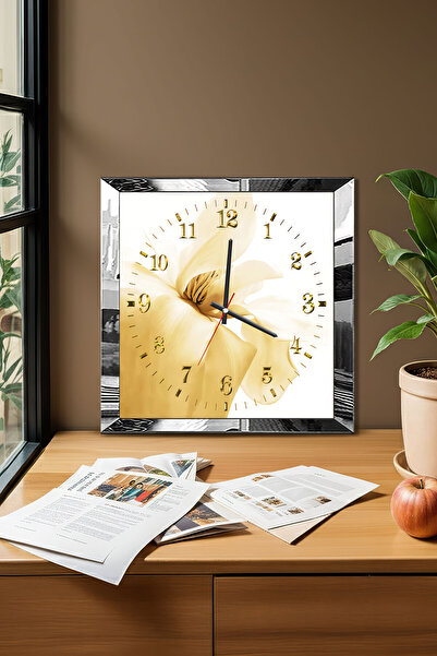 Zevahir Mobilya Dekorasyon Silver Framed Yellow Flower Themed Decorative Mdf Wall Clock