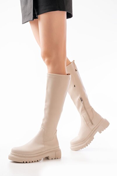 Zerenyus ZRİN812-2291 Premium Μπεζ Γυναικείες Μπότες Καθημερινής Χρήσης με Φε...