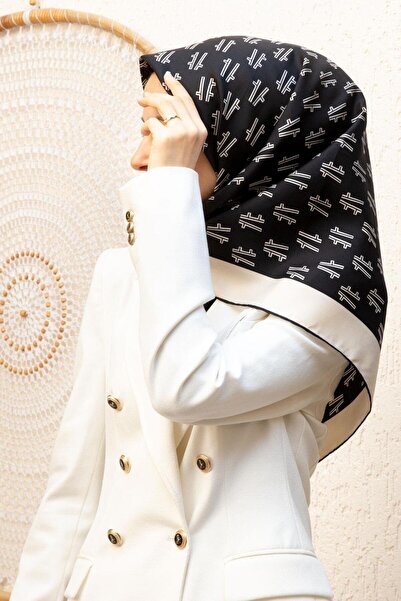 Vissona 57% Mătase 43% VISCOS Twill Mătase Cu Motiv Geometric Negru - Crem Cu...