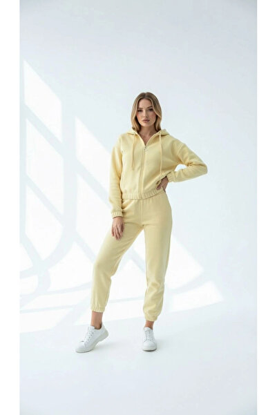 Zerenyus 3 Thread Ş مبطن بالصوف توب قصير بسحاب وقلنسوة أصفر