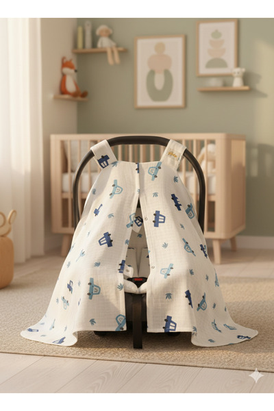 Yada Baby %100 Organik Pamuklu Kumaştan Müslin Tek Kat Minderli Puset Örtüsü Seti 90x110 Cm