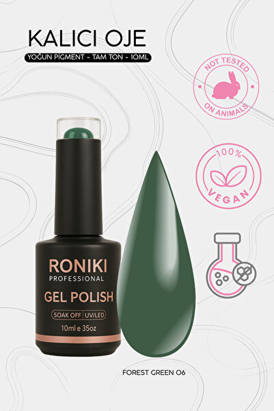 RONIKI Professional UV LED Kalıcı Jel Oje Forest Green 06 - 10 ml – Yoğun Pig...