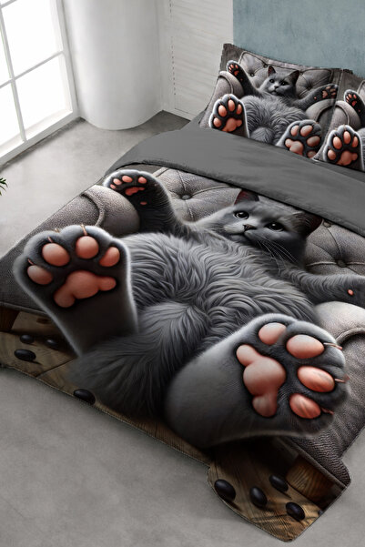 MonoHome Set de lenjerie de pat dublu din satin din bumbac natural Tabby