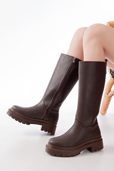 Zerenyus ZRİN236-340 Premium Καφέ Γυναικείες Μπότες με φερμουάρ για καθημεριν...