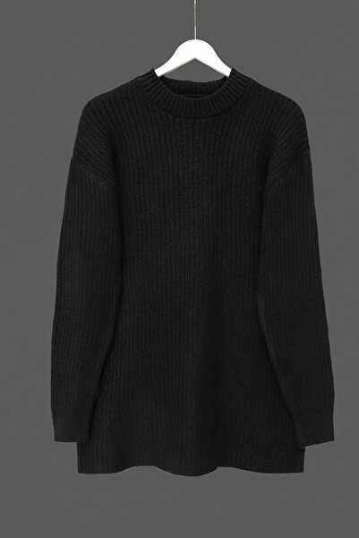 FERHEL Women's Ribbed Plain Soft Yarn Knitwear Tunic Sweater