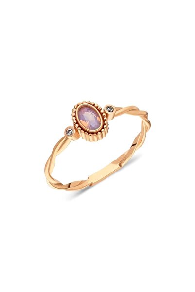 FasekGold Burgu Gümüş Yüzük - 925 Ayar Gümüş Tria Burgu 0.30 Karat Pembe Quar...