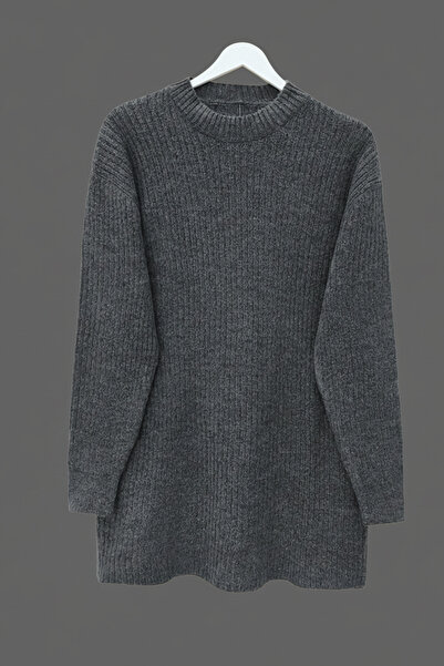 FERHEL Women's Ribbed Plain Soft Yarn Knitwear Tunic Sweater