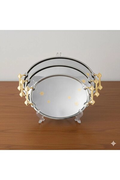 Dania مجموعة من 3 صواني معدنية مطلية بالذهب بأحجام مختلفة تناسب جميع العروض ا...