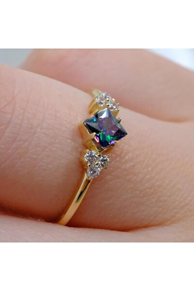 FasekGold Gümüş Yüzük - Mistik Topaz Taşlı Alyans Yüzük- 0.40 Karat Topaz Evl...