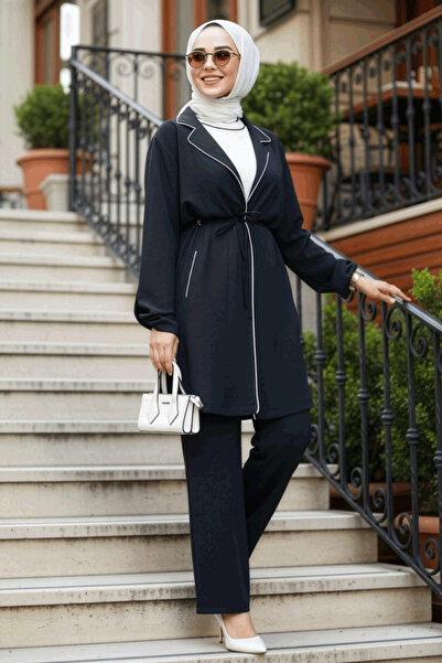 Neva Style طقم حجاب أسود كلاسيكي برقبة ثلاثية 34112S