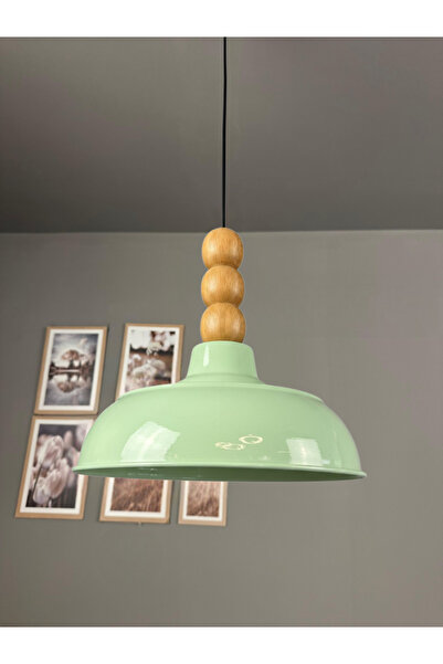 Bamyum Veluna Mint Tekli Ahşap Üç Boncuk Başlık Avize Retro Sarkıt Ofis Showr...