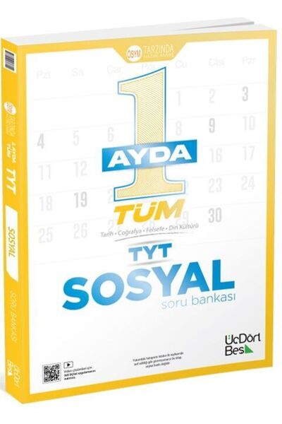 Üç Dört Beş Yayıncılık 345 TYT 1 Ayda Tüm Sosyal Soru Bankası Tarih-Coğrafya-Felsele-Din Kültürü