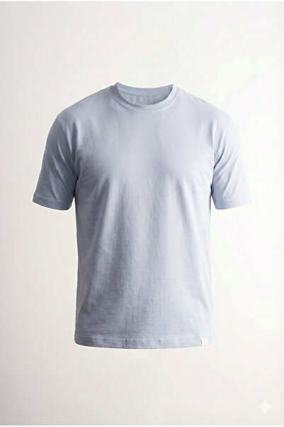 İmza Blue Crew Neck Short Sleeve Slim Fit Cotton Basic T-Shirt 1011255106