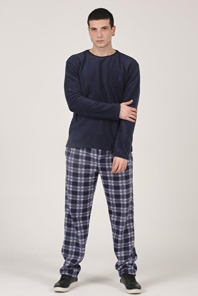 DOFİ Erkek 1739 Ekoseli Polar Pijama Takımı Rahat Kesim