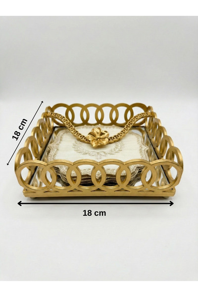Yavuzhan Metal Rose Detailed Gold Ring Square Napkin Holder – Decorative Desktop Serving and Presentation Accessory (18X18)