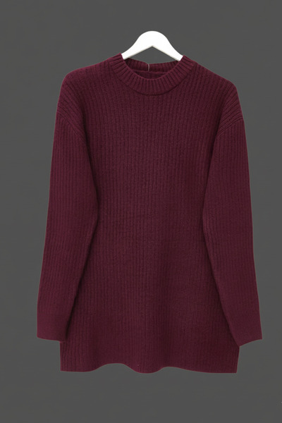 FERHEL Women's Ribbed Plain Soft Yarn Knitwear Tunic Sweater