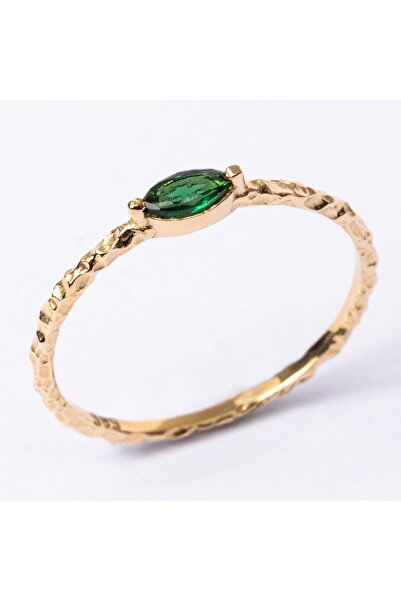 FasekGold Gümüş Yüzük - Zümrüt Taşlı Minimal Tasarım Gündelik Tektaş 925 Ayar...