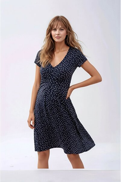 MAMAYAGA Viscose Polka Dot Maternity Sports Dress - Front Knotted