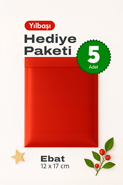 Pleksinova Yapışkanlı Bantlı Metalize Mat Kırmızı Yılbaşı Hediye Paketi 12x17...