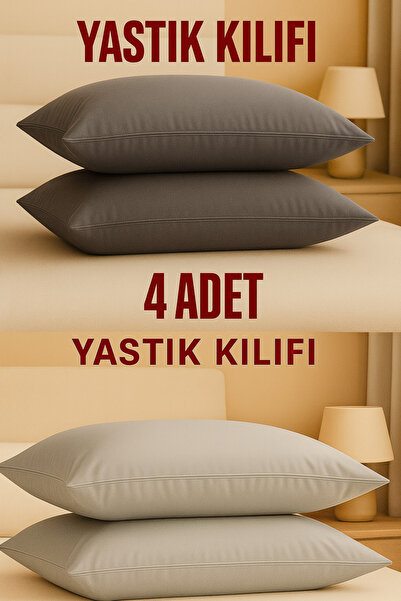 ÇIQRIK HOME 4 Adet 50 x70 cm %100 Pamuk Fermuarlı Yastık Kılıfı/Antrasit/Gri