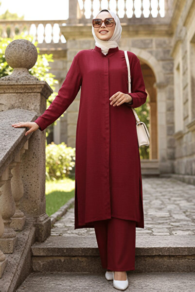 N.S NEVA STYLE Set triplu de haine pentru musulmane, cu nasturi, roșu claret ...