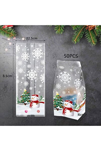 Choice 50 كيسًا بلاستيكيًا شفافًا سميكًا على شكل رجل ثلج وندفة ثلج، مقاس 22.5...