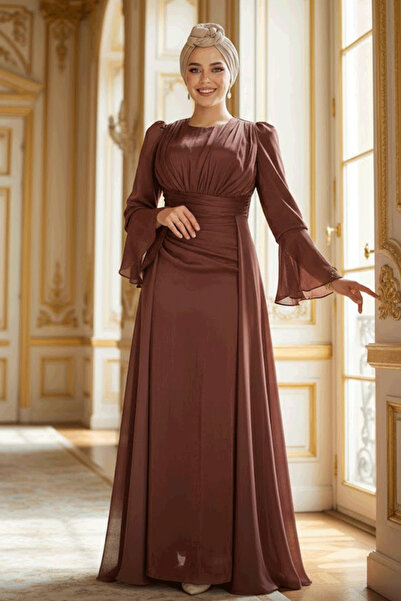 Neva Style Кафява елегантна вечерна рокля 4986KH