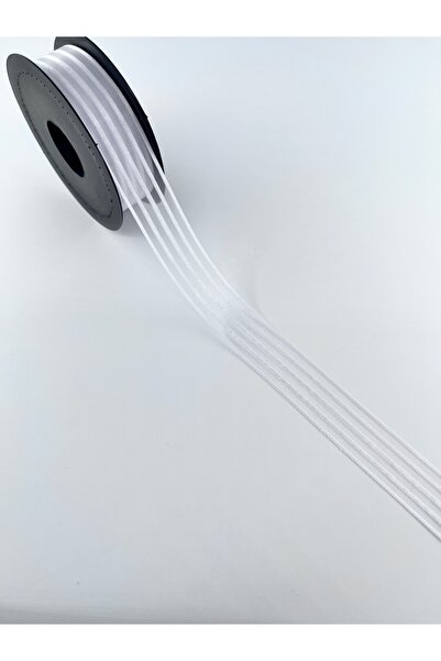 EvremStore Beyaz Çizgili Şifon (Hilton) Kurdele 2.5 Cm 20 Metre