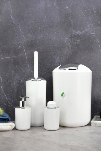 Saban 4-Piece White, Bathroom Accessory Set, Trash Can Set - Brazil Model